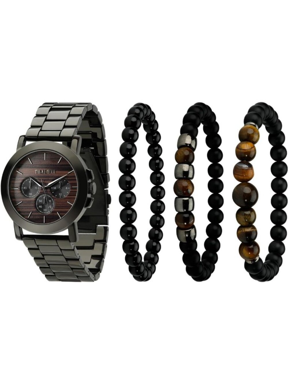Stylish Men's Quartz Watch & Beaded Bracelet Set - Water Resistant Gift for Him